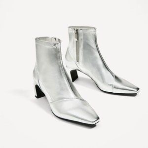 Zara Booties Silver Metallic Shoes EU 39 US 8